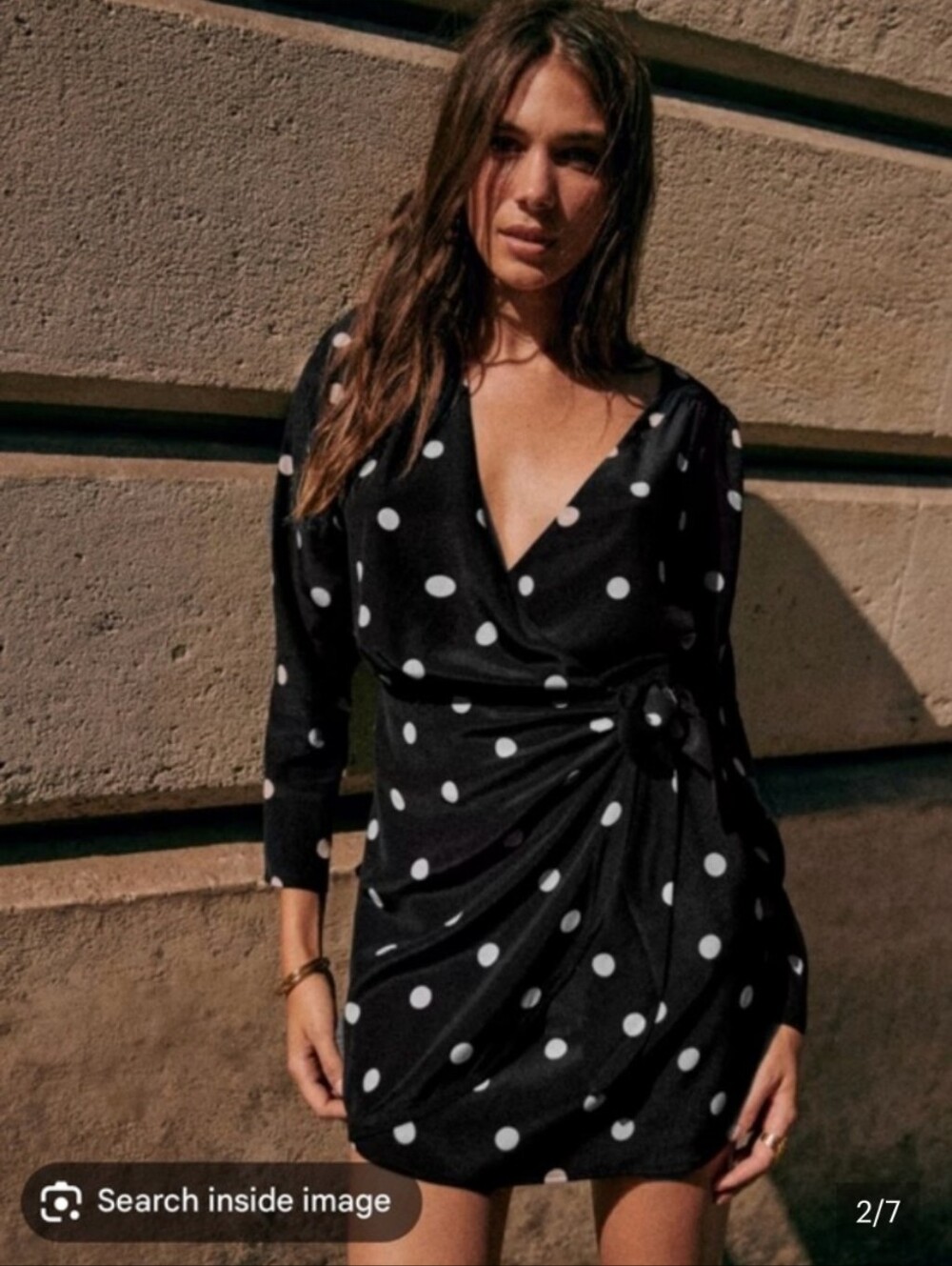 🌻 Sezane, Silk, Black Mini Dress with Cream Polka Dots